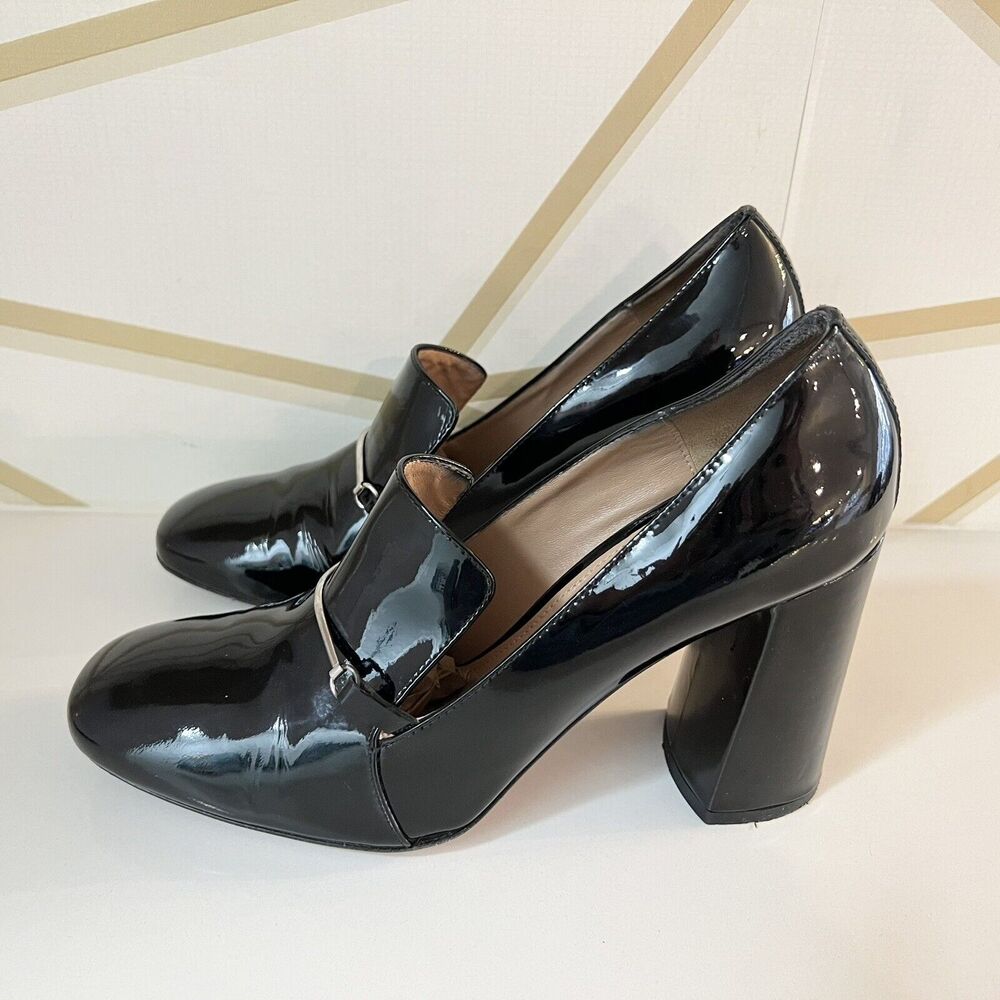 Lewit Amara Black Patent Leather Block Heel Pump Loafers Sz 39.5 US 9.5